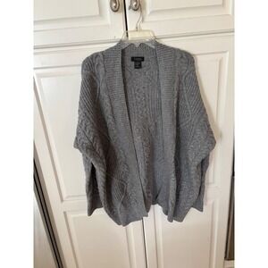 Forte Cashmere Wool Blend Cable Knit Open Front Cardigan Sweater Gray XL